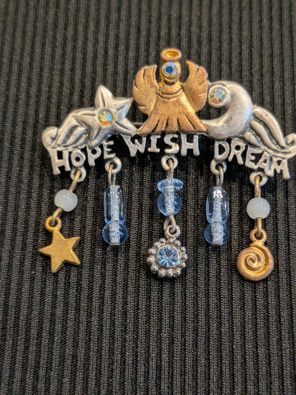 #1: Hope Wish Dream Blue and Gold Brooch Vintage 1985s